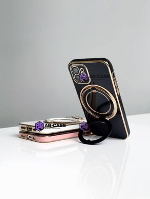 Чехол для iPhone 12 Pro Max Holder Glitter Shining Сase with MagSafe с подставкой и защитными линзами на камеру Black