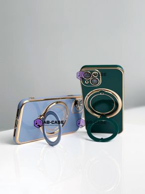 Чехол для iPhone 15 Holder Glitter Shining Сase with MagSafe с подставкой и защитными линзами на камеру Green