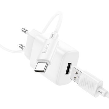 Зарядний пристрій 2,4A (1 USB) Hoco C134A Solid з кабелем USB - Type-C (White)