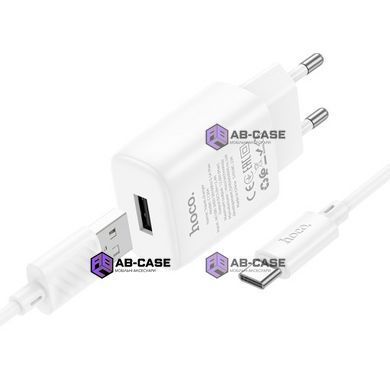 Зарядний пристрій 2,4A (1 USB) Hoco C134A Solid з кабелем USB - Type-C (White)