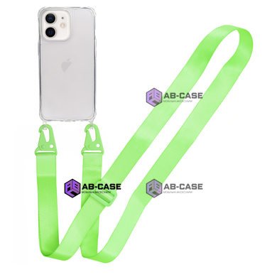 Прозрачный чехол для iPhone 12|12 Pro c ремешком Crossbody Neon Green
