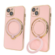 Чехол для iPhone 15 Holder Glitter Shining Сase with MagSafe с подставкой и защитными линзами на камеру Pink