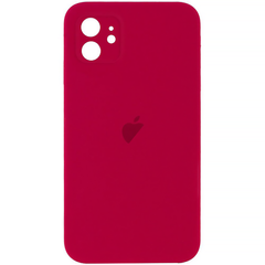 Чехол Silicone Case FULL CAMERA (square side) (для iPhone 12) (Rose Red)