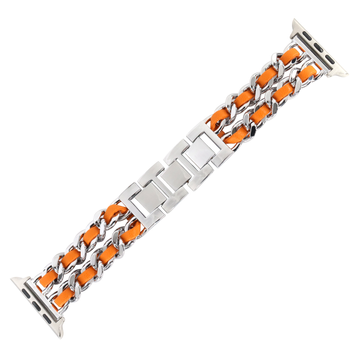 Ремінець Chance Band для Apple Watch : [42mm Series 1-3] | 44mm | 45mm | 46mm | 49mm &ndash; браслет металевий зі шкірою Silver-Orange