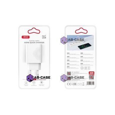 Комплект быстрой зарядки 30W (1 USB + 1 Type-C) XO L162 PD+QC3.0 с кабелем Type-C - Lightning (White)