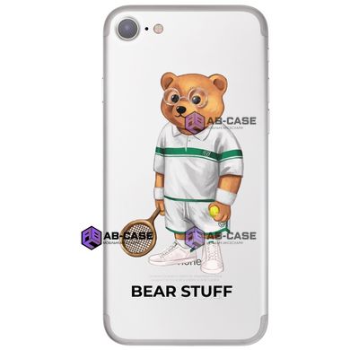 Чохол прозорий Print Bear Stuff на iPhone SE2 Мишка теннисист