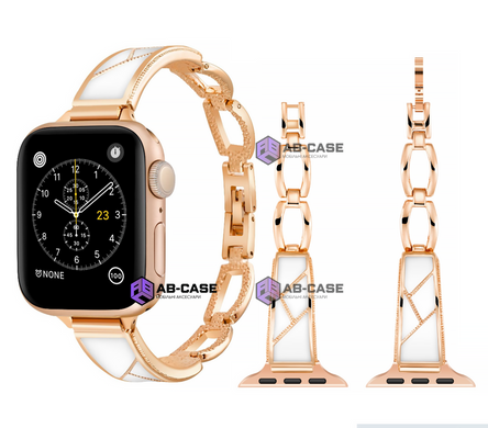 Ремешок для Apple Watch 42|44|45|49mm металлический Fashion Lady Band Rose Gold - White