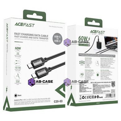 Кабель 60W (Type-C to Type-C) ACEFAST C20-03 aluminum alloy charging data cable &ndash; Black (1.2m)
