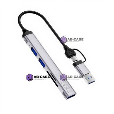 Переходник USB-A / Type-C на (USB&times;3 + SD/TF) WiWU Zolo Wi-HB003 &mdash; Grey