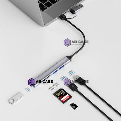 Переходник USB-A / Type-C на (USB&times;3 + SD/TF) WiWU Zolo Wi-HB003 &mdash; Grey