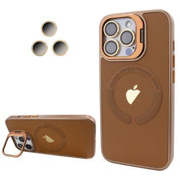 Чохол для iPhone 13 Pro Max Logo Case PU Leather з лінзами та підставкою Stand Camera - Brown