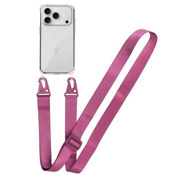 Прозрачный чехол для iPhone 17 Pro c ремешком Clear Crossbody Rose Red