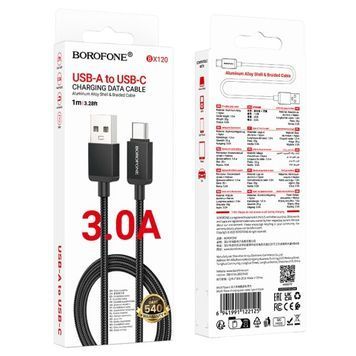 Кабель BOROFONE (USB to Type-C) 3A BX120 Placer &ndash; Black (1m)