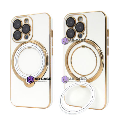Чехол для iPhone 12 Pro Max Holder Glitter Shining Сase with MagSafe с подставкой и защитными линзами на камеру White