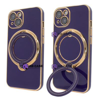 Чехол для iPhone 15 Plus Holder Glitter Shining Сase with MagSafe с подставкой и защитными линзами на камеру Deep Purple