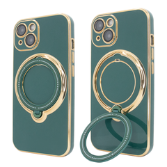 Чохол для iPhone 15 Plus Holder Glitter Shining Сase with MagSafe з підставкою та захисними лінзами на камеру Green