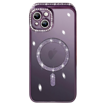 Чехол для iPhone 15 Diamond Shining Case with MagSafe с защитными линзамы на камеру, Deep Purple