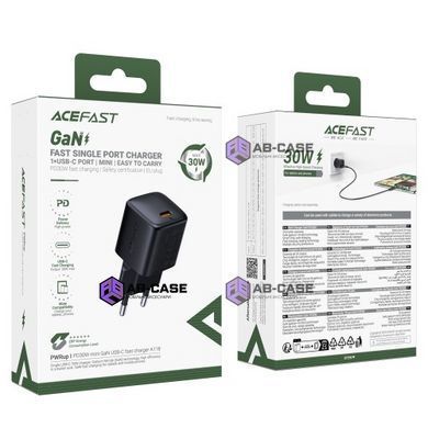 Зарядное устройство 30W (1 Type-C) ACEFAST A118 mini GaN PD+QC3.0 (Black)