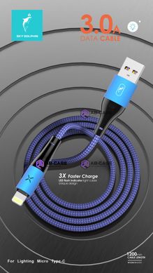Кабель плетений USB to Lightning LED 3.0A SkyDolphin Cable Black