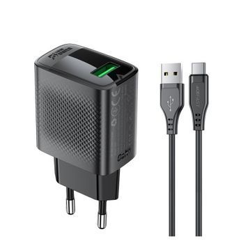 Зарядний пристрій 18W (1 USB) ACEFAST A90 GaN QC3.0 з кабелем USB - Type-C 2 м (Black)