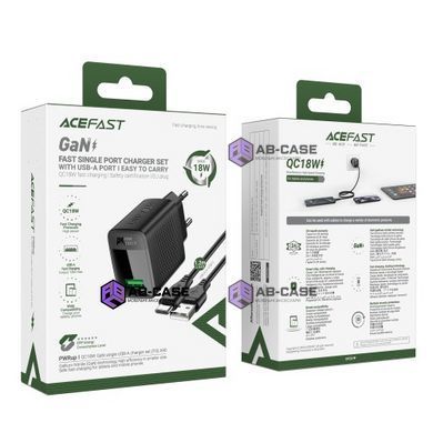 Зарядний пристрій 18W (1 USB) ACEFAST A90 GaN QC3.0 з кабелем USB - Type-C 2 м (Black)
