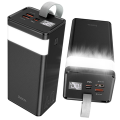 Павербанк 40000mAh 22.5w Hoco с фонариком 2 USB 1 Type C Quick Charge 3.0 PowerBank Black