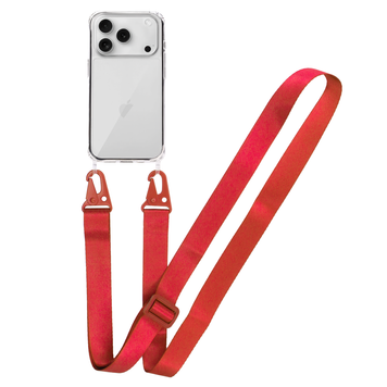 Прозрачный чехол для iPhone 17 Pro c ремешком Clear Crossbody Red