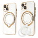Чехол для iPhone 15 Plus Holder Glitter Shining Сase with MagSafe с подставкой и защитными линзами на камеру White
