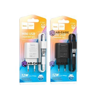 Зарядное устройство 2,4A (1 USB) Hoco C134A Solid с кабелем USB - Lightning (Black)