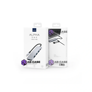 Перехідник Type-C на (USB&times;3 + Type-C PD 100W) WiWU Alpha 541BC &mdash; Grey