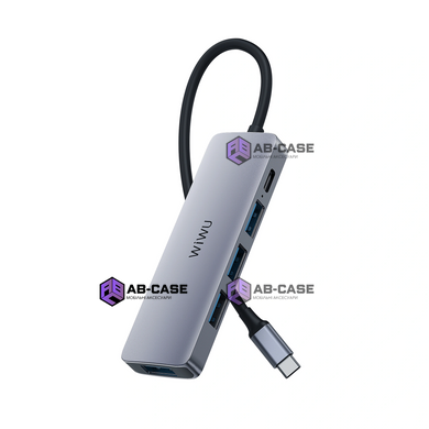 Перехідник Type-C на (USB&times;3 + Type-C PD 100W) WiWU Alpha 541BC &mdash; Grey