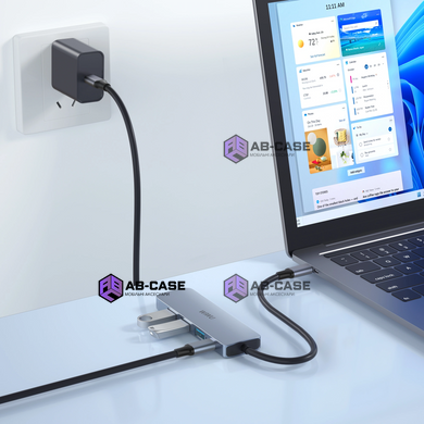 Перехідник Type-C на (USB&times;3 + Type-C PD 100W) WiWU Alpha 541BC &mdash; Grey