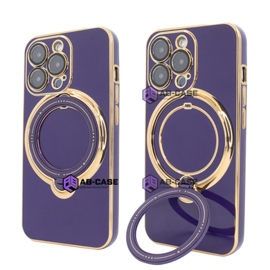 Чехол для iPhone 15 Pro Holder Glitter Shining Сase with MagSafe с подставкой и защитными линзами на камеру Deep Purple