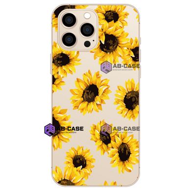 Чохол прозорий Print Flowers на iPhone 13 Pro Max Цветы подсолнухи