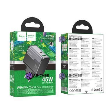 Зарядний пристрій 45W (1 USB + 1 Type-C) Hoco CS74A Star Speed PD+QC3.0 (Midnight Black)