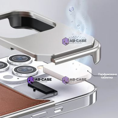 Чехол для iPhone 13 Pro металлический Aluminium with Leather MagSafe, Brown