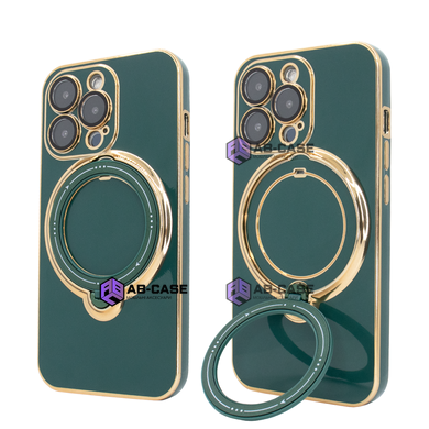 Чехол для iPhone 15 Pro Holder Glitter Shining Сase with MagSafe с подставкой и защитными линзами на камеру Green
