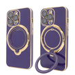 Чохол для iPhone 13 Pro Holder Glitter Shining Сase with MagSafe з підставкою та захисними лінзами на камеру Deep Purple