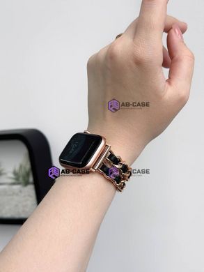 Ремешок Chance Band для Apple Watch : 38mm | 40mm | 41mm | [42mm Series 10-12] &ndash; браслет металлический с кожой Rose Gold - Black