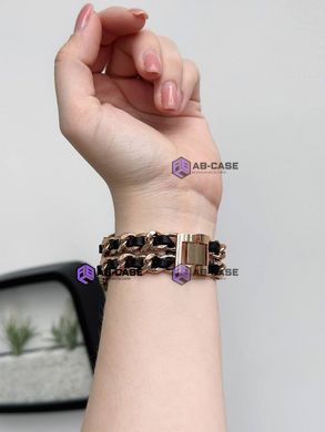 Ремешок Chance Band для Apple Watch : 38mm | 40mm | 41mm | [42mm Series 10-12] &ndash; браслет металлический с кожой Rose Gold - Black
