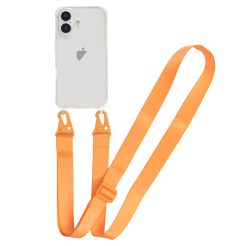 Прозрачный чехол для iPhone 16 c ремешком Clear Crossbody Orange