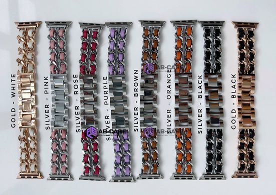 Ремешок Chance Band для Apple Watch : 38mm | 40mm | 41mm | [42mm Series 10-12] &ndash; браслет металлический с кожой Rose Gold - Black