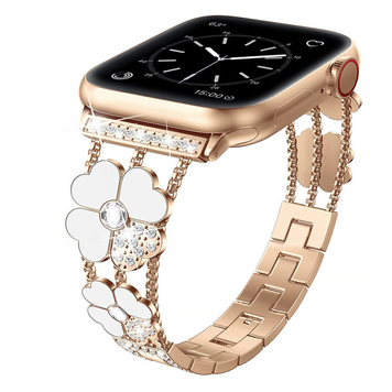 Ремінець Flower Steel Band для Apple Watch 38mm, 40mm, 41mm, [42mm Series 10/11] - Rose Gold - White
