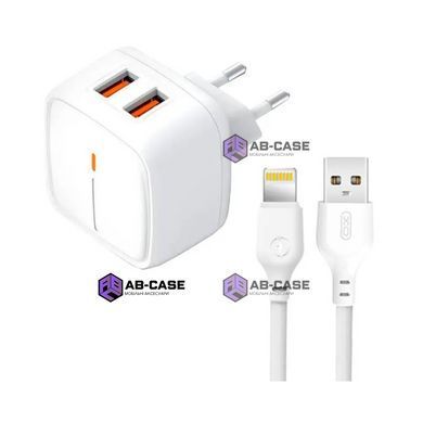 Зарядное устройство 12W (2 USB) XO L61 QC3.0 с кабелем USB - Lightning (White)