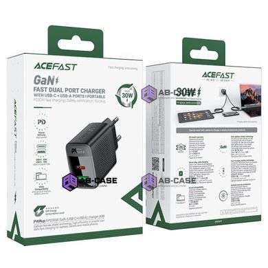 Зарядное устройство 30W (1 USB + 1 Type-C) ACEFAST A98 GaN PD+QC3.0 (Black)