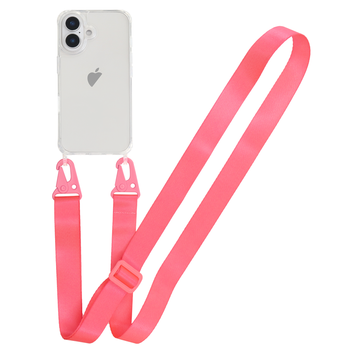 Прозрачный чехол для iPhone 17 c ремешком Clear Crossbody Hot Pink