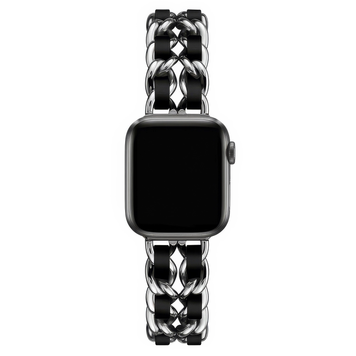 Ремінець для Apple Watch 38mm, 40mm, 41mm, [42mm Series 10/11] - Chance Band браслет металевий зі шкірою Silver-Black