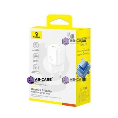 Зарядное устройство 45W (1 Type-C) Baseus PicoGo GaN PD (White)