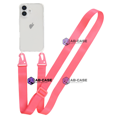 Прозрачный чехол для iPhone 17 c ремешком Clear Crossbody Hot Pink