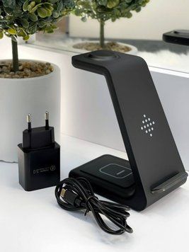 Беспроводная зарядка стенд Smart 3 in 1 T3 Fast 15W (Black)